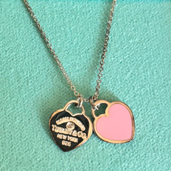 NEW Tiffany & Co. 925 Sterling Mini Hearts Pink Pendant with Diamond Necklace - Picture 3 of 6